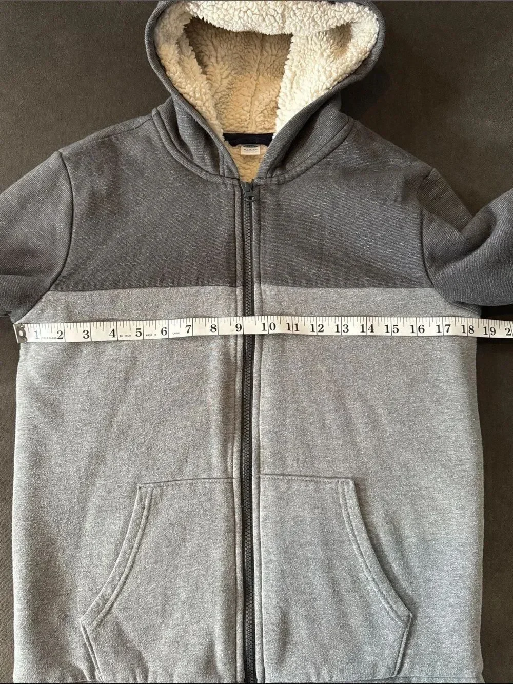 Old Navy Kids Gray Zip-Up Hoodie Sweatshirt Cream Sherpa Lining Size XL 14-16